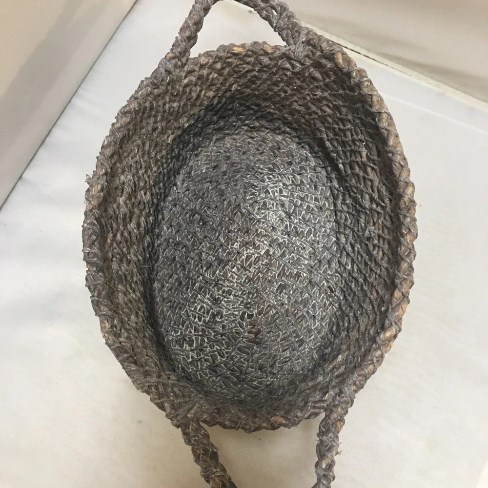 Woven Seagrass Rope Basket Home Decor Small Gray Oval Storage Beach Coastal